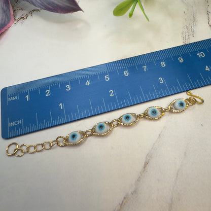 Blue Evil Eye Good Luck Gold Link Doll Bracelet • 18 Inch Fashion Doll Jewelry