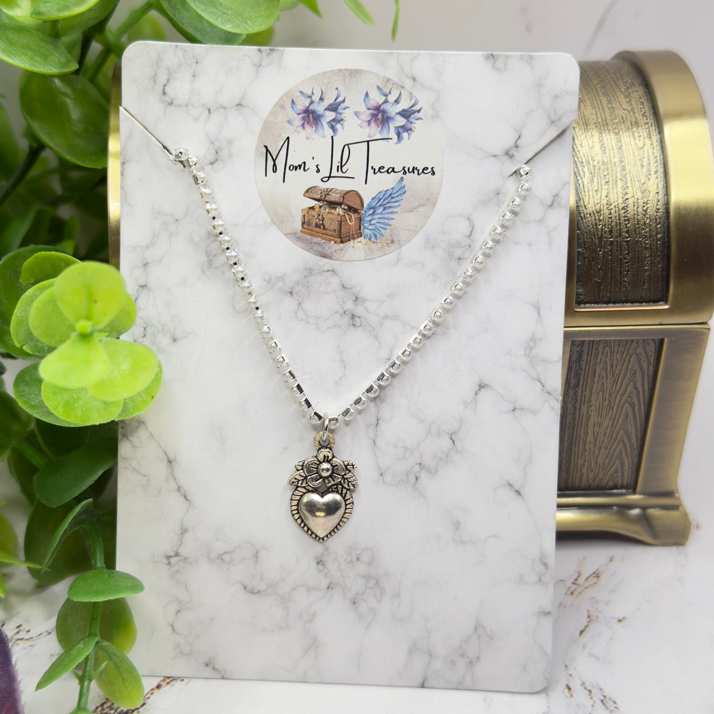 Silver Sacred Heart Charm Pearl Cup Link Chain Doll Necklace • 18 Inch Fashion Doll Jewelry