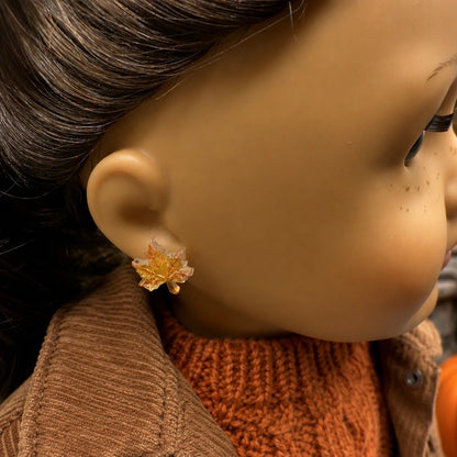Autumn Maple Fall Leaf 2mm Post Doll Earrings | fits 18 Inch Fashion Doll • American Girl
