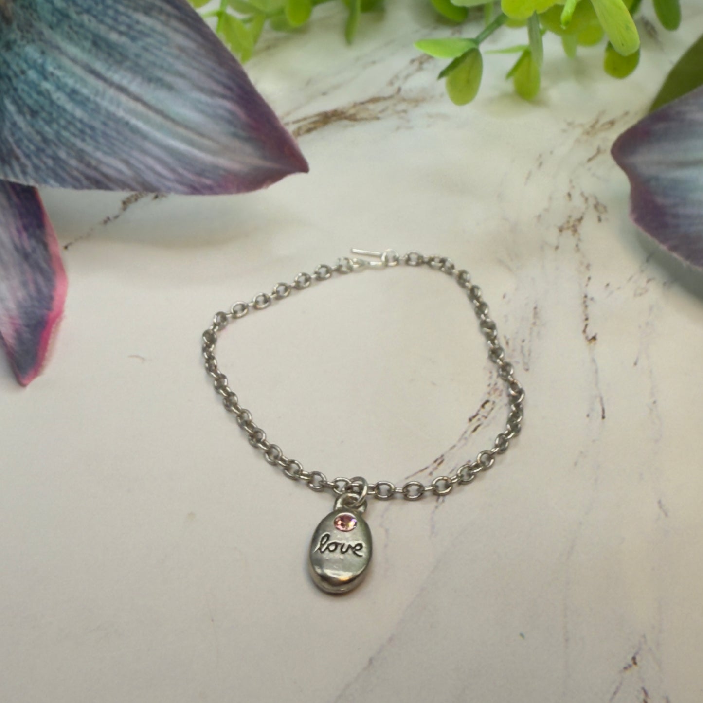 Oval Silver Pendant Etched Love Pink Rhinestone Accent Doll Necklace • 18 Inch Fashion Doll Jewelry