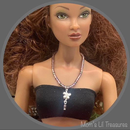 Purple Glass Bead Butterfly Doll Necklace •16 Inch Fashion Doll Jewelry