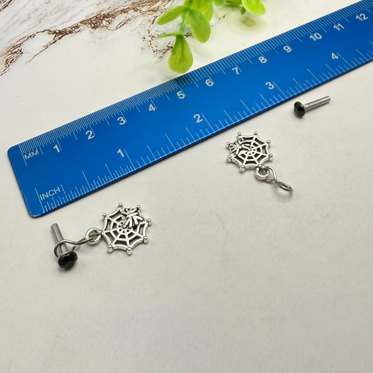 Silver Spider Web Halloween Dangle Black Rhinestone 2mm Post Doll Earrings • fits 18 Inch Doll • American Girl