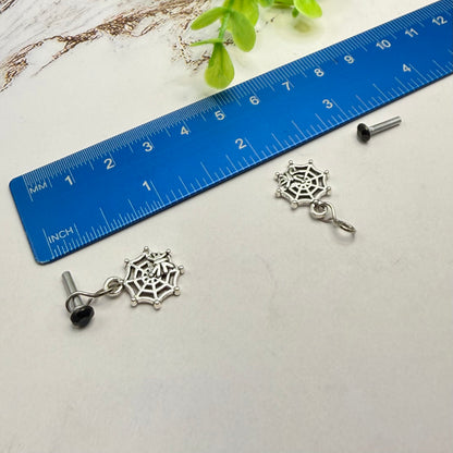 Silver Spider Web Halloween Dangle Black Rhinestone 2mm Post Doll Earrings • fits 18 Inch Doll • American Girl
