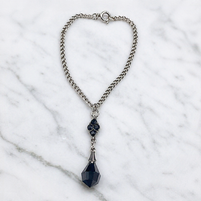 Black Teardrop Crystal & Rhinestone Dangle Necklace • 18” Fashion Doll Jewelry