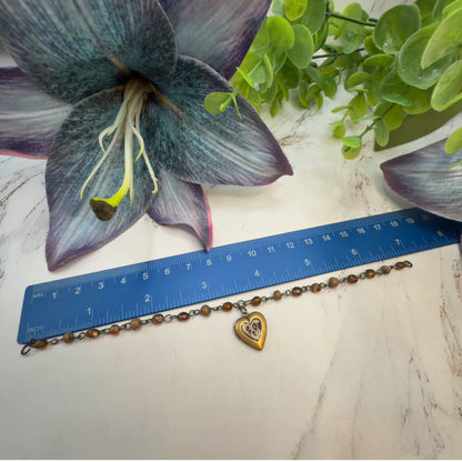 Dog Heart Locket Brown & Crystal Acrylic Beaded Doll Necklace • 18 Inch Fashion Doll Jewelry