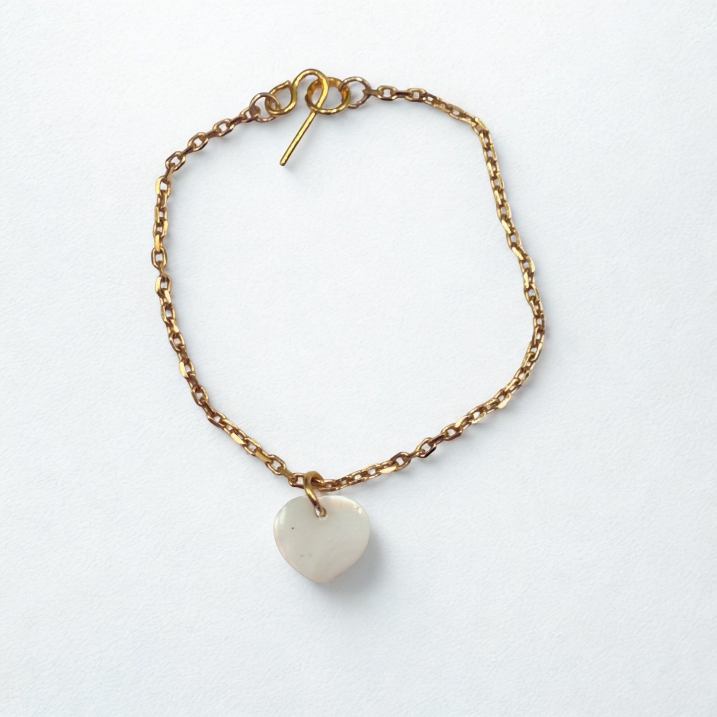 Mother of Pearl Heart Charm Gold Chain Doll Necklace • 14 Inch Doll Jewelry