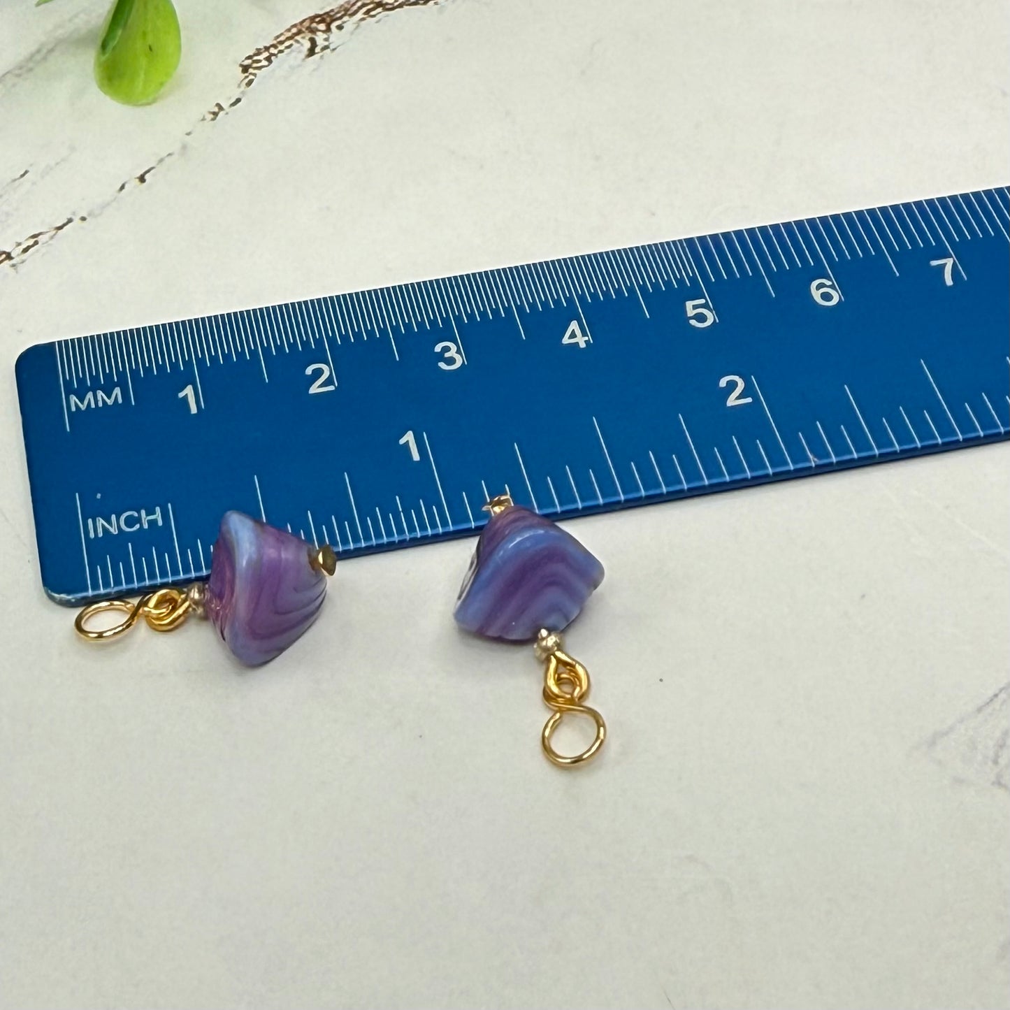 Purple Blue Swirl Glass Drop Gold Doll Earrings - DANGLE ONLY fits 2mm post for 18 Inch Fashion Dolls