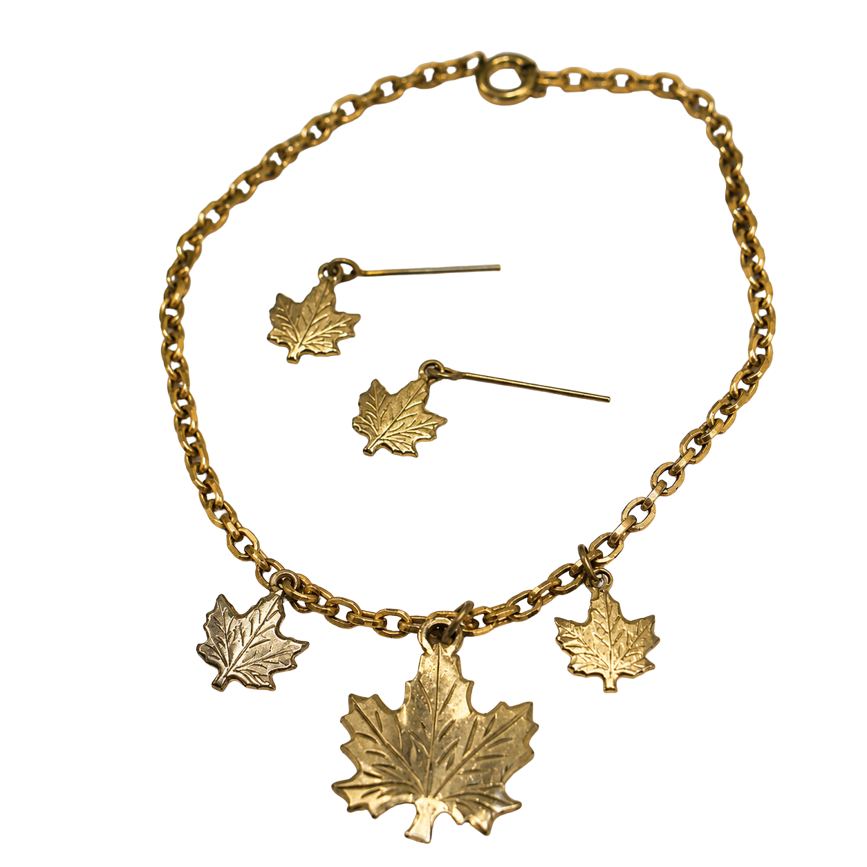 Gold Leaf Charm Dangle Doll Necklace Earrings Set • 18 Inch Fashion Doll Jewelry