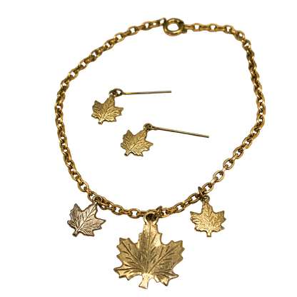 Gold Leaf Charm Dangle Doll Necklace Earrings Set • 18 Inch Fashion Doll Jewelry