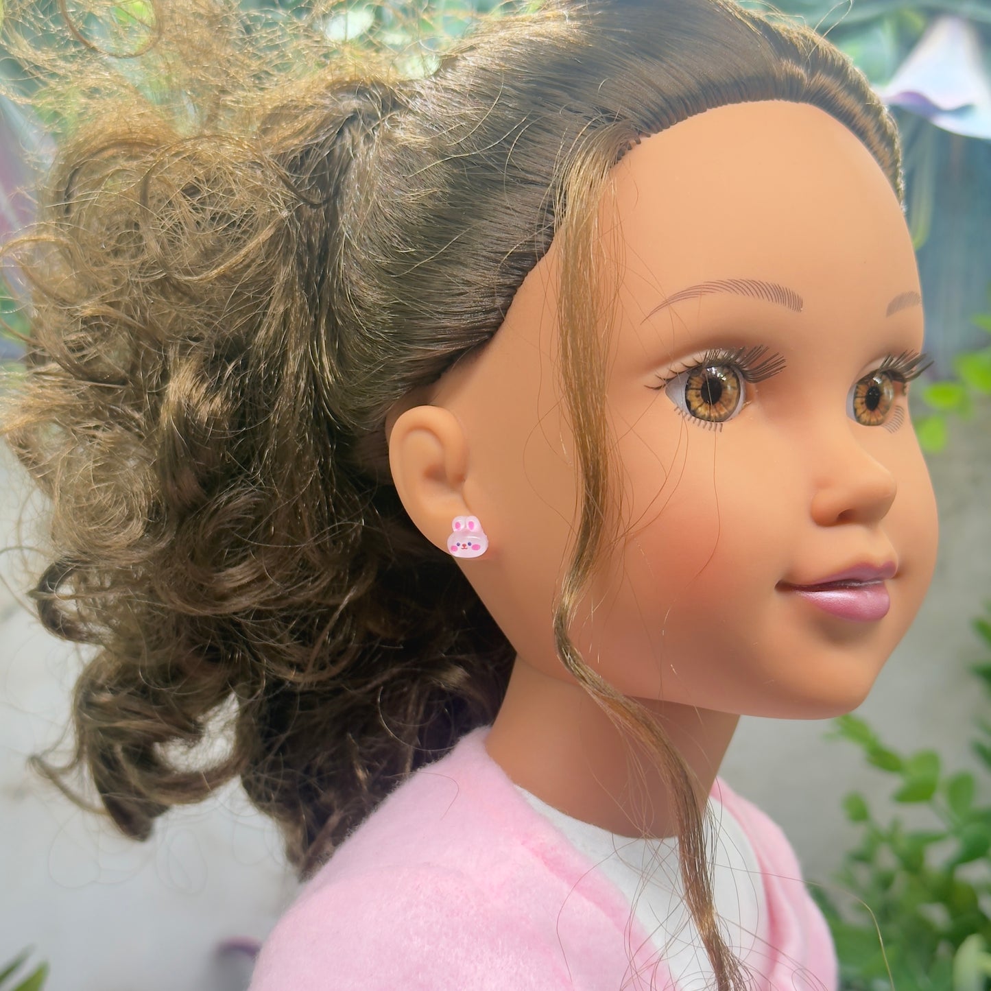Light Pink Bunny Easter Post Doll Earrings • 18 Inch Fashion Doll Jewelry