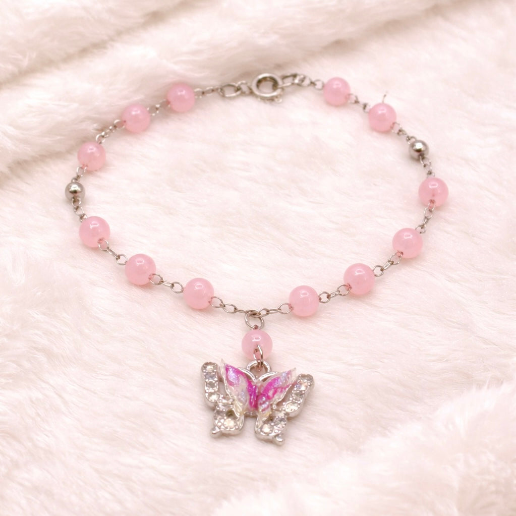 Translucent Pink Bead Butterfly Charm Doll Necklace • 18 Inch Fashion Doll Jewelry