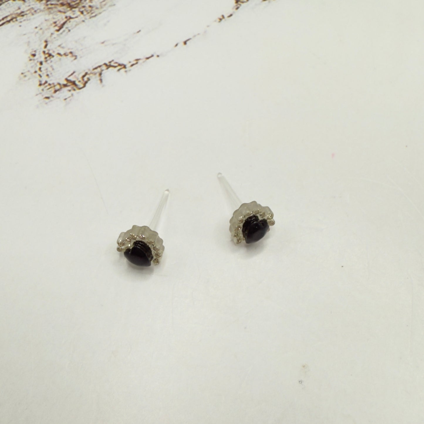 Black Center Ruffle Heart Acrylic Post Doll Earrings • 18 Inch Fashion Doll Jewelry