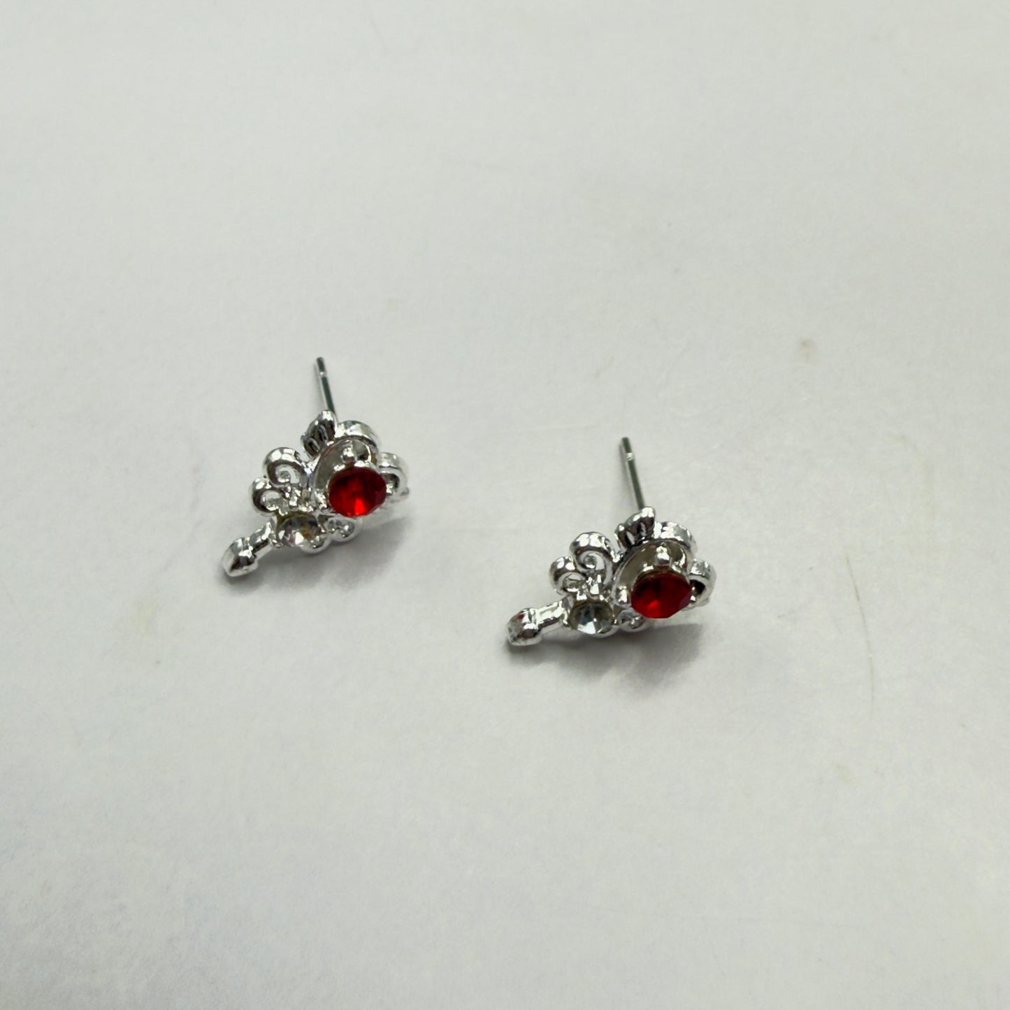 Red Rhinestone Heart Silver Wings Wand Design Post Doll Earrings • 18 Inch Fashion Doll Jewelry