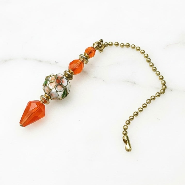 Decorative Orange Crystal Cloisonné Fan Pull • Light Chandelier Pull Chain