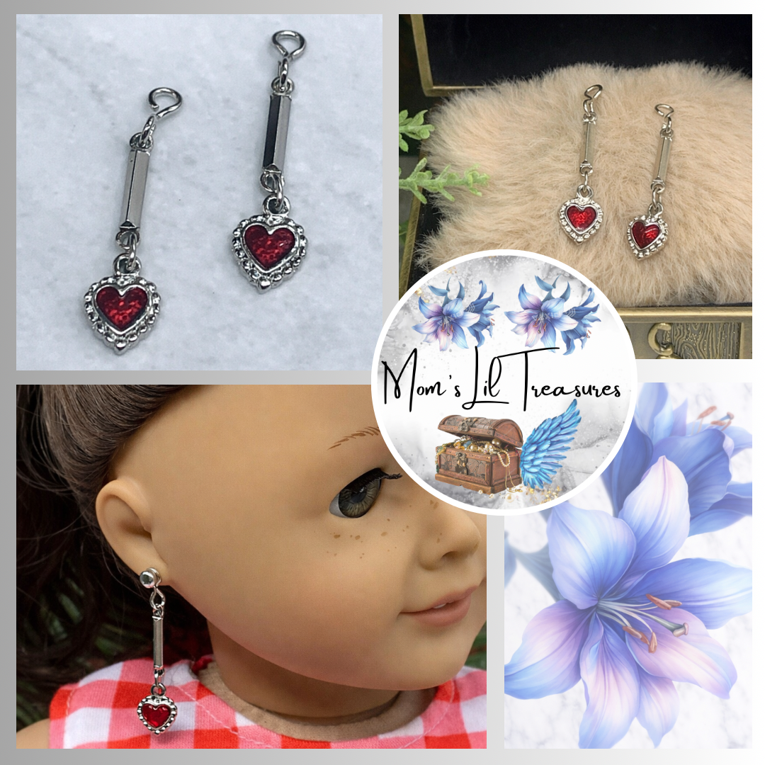 Red Enamel Silver Heart Doll Earring DANGLE ONLY • fit 2mm post Earrings