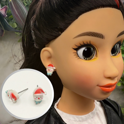 Snowman Santa Hat Christmas Post Doll Earrings • 18 Inch Fashion Doll Jewelry