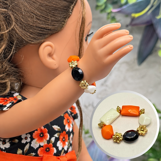 Orange Black Gold Beaded Stretch Bracelet | for 18 Inch Fashion Doll