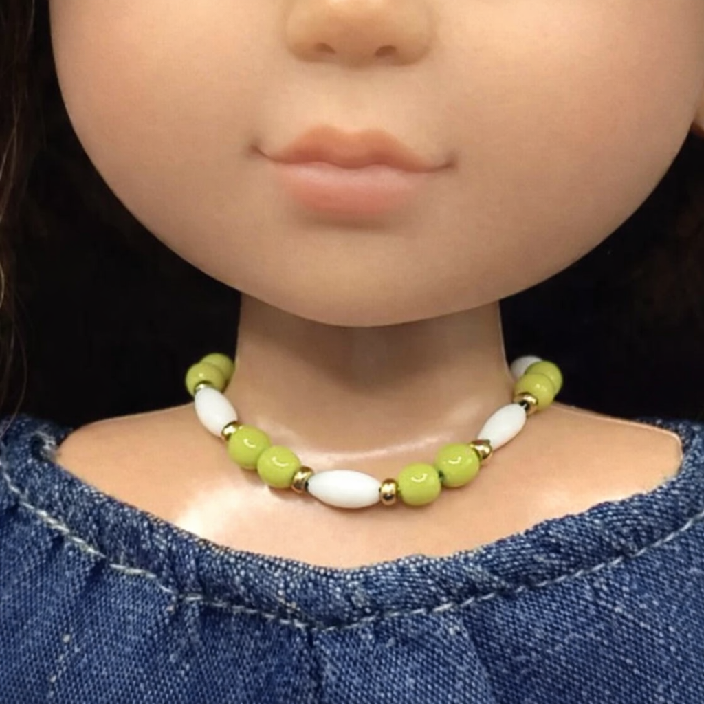 Green White Beaded Necklace for 14” Doll fits Wellie Wisher Doll