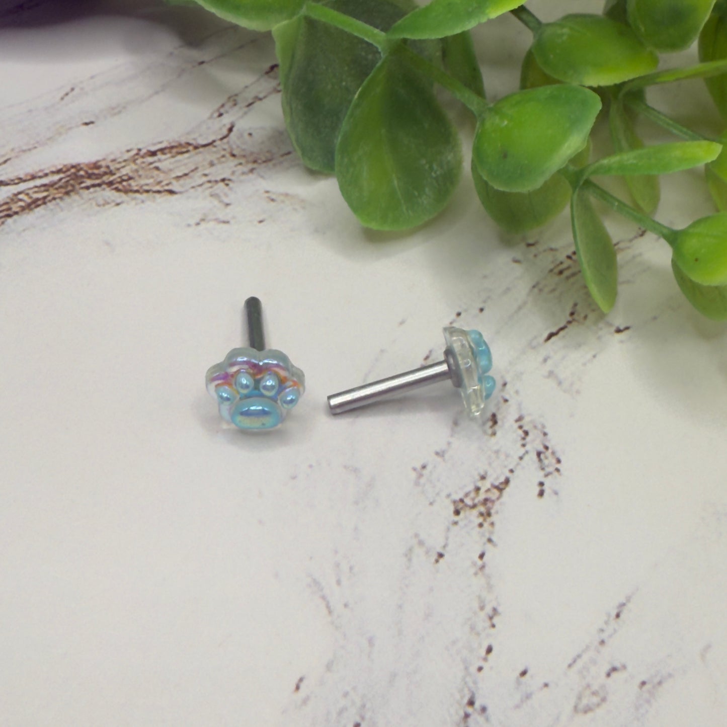 Light Blue Paw Print Acrylic Post Doll Earrings • 2mm Post fit 18 Inch Fashion Doll