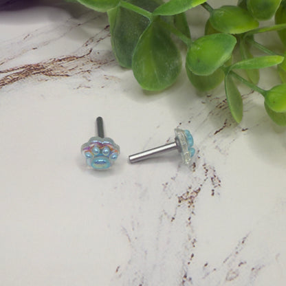 Light Blue Paw Print Acrylic Post Doll Earrings • 2mm Post fit 18 Inch Fashion Doll