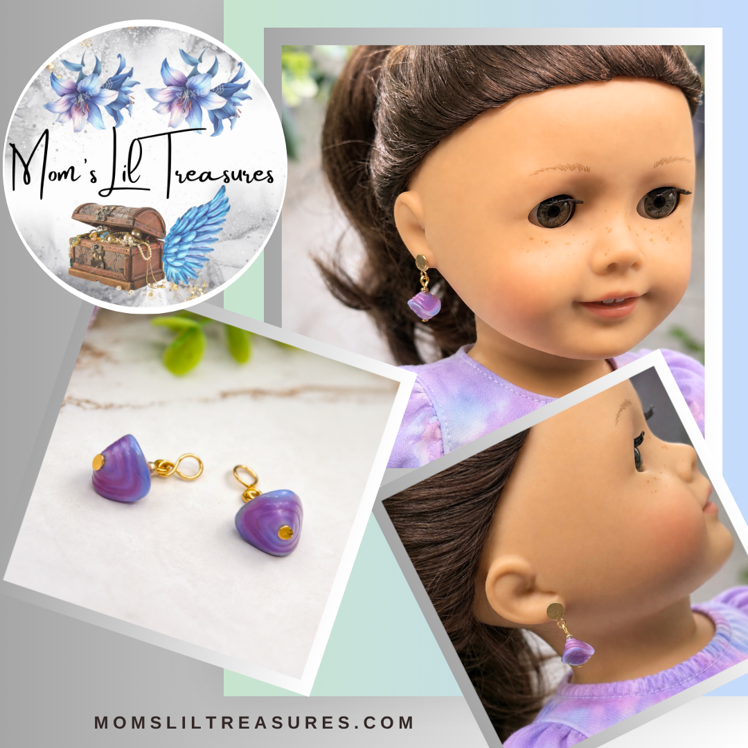 ✨Handmade Doll Earring Dangles (fit 2mm earring posts) for popular 18 Inch Fashion Dolls ✨Purple Blue Swirl Glass Drop Gold Doll Earrings - DANGLE ONLY - fits 2mm post