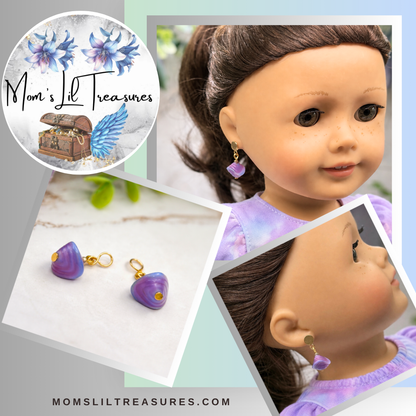 ✨Handmade Doll Earring Dangles (fit 2mm earring posts) for popular 18 Inch Fashion Dolls ✨Purple Blue Swirl Glass Drop Gold Doll Earrings - DANGLE ONLY - fits 2mm post