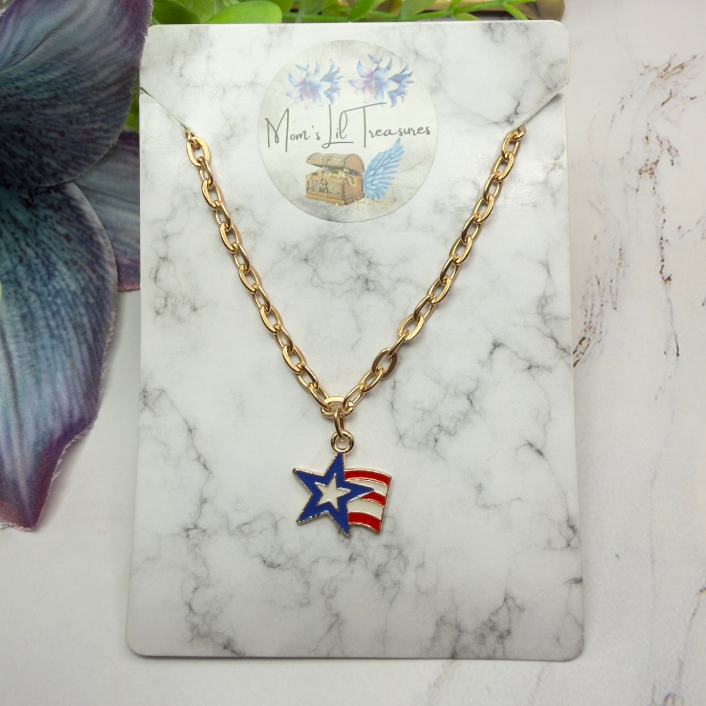 American Flag Star Charm Red White Blue Doll Necklace for 18 Inch Fashion Doll