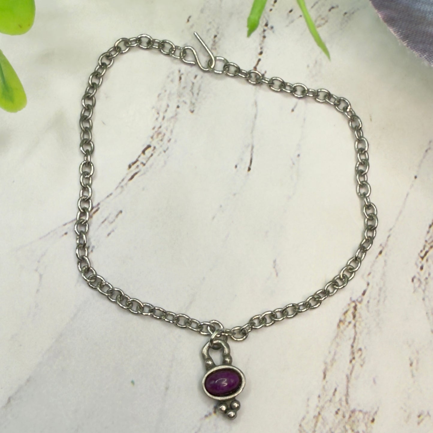 Purple Burgundy Enamel Charm Silver Chain Doll Necklace• 18 Inch Fashion Doll Jewelry