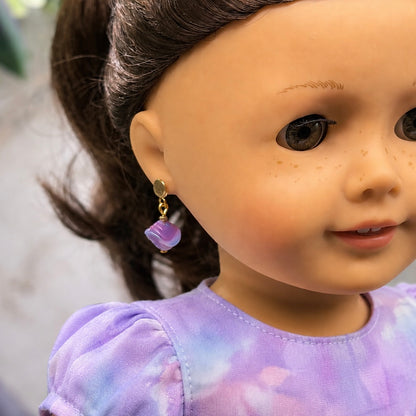 ✨Handmade Doll Earring Dangles (fit 2mm earring posts) for popular 18 Inch Fashion Dolls ✨Purple Blue Swirl Glass Drop Gold Doll Earrings - DANGLE ONLY - fits 2mm post