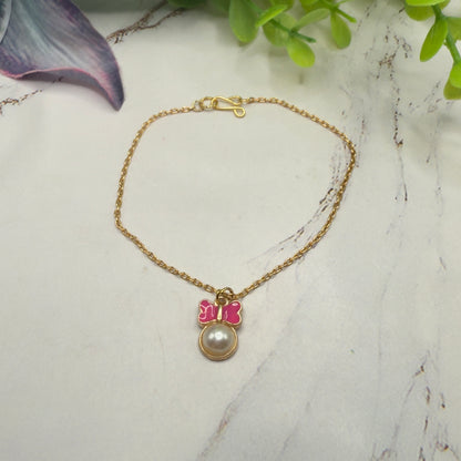 Pink Bow Pearl Charm Pendant Gold Doll Necklace • 18 Inch Fashion Doll Jewelry