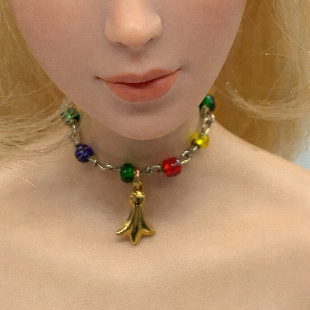 Multi Color Glass Bead Gold Charm Doll Necklace • 16 inch Fashion Doll Jewelry