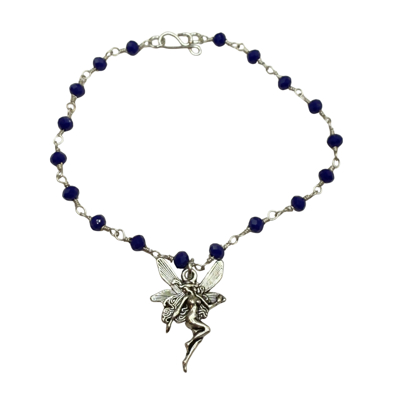 Silver-Tone Fairy Pendant Blue Glass Crystal Beaded Doll Necklace • 18 Inch Fashion Doll Jewelry
