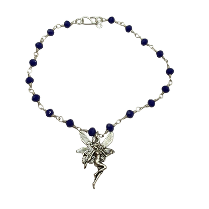 Silver-Tone Fairy Pendant Blue Glass Crystal Beaded Doll Necklace • 18 Inch Fashion Doll Jewelry