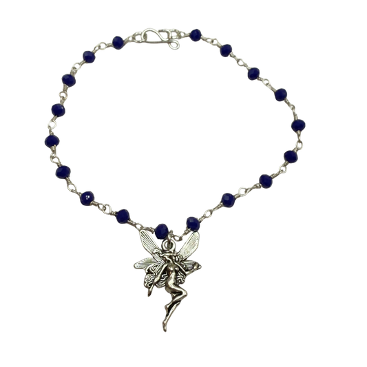 Silver-Tone Fairy Pendant Blue Glass Crystal Beaded Doll Necklace • 18 Inch Fashion Doll Jewelry