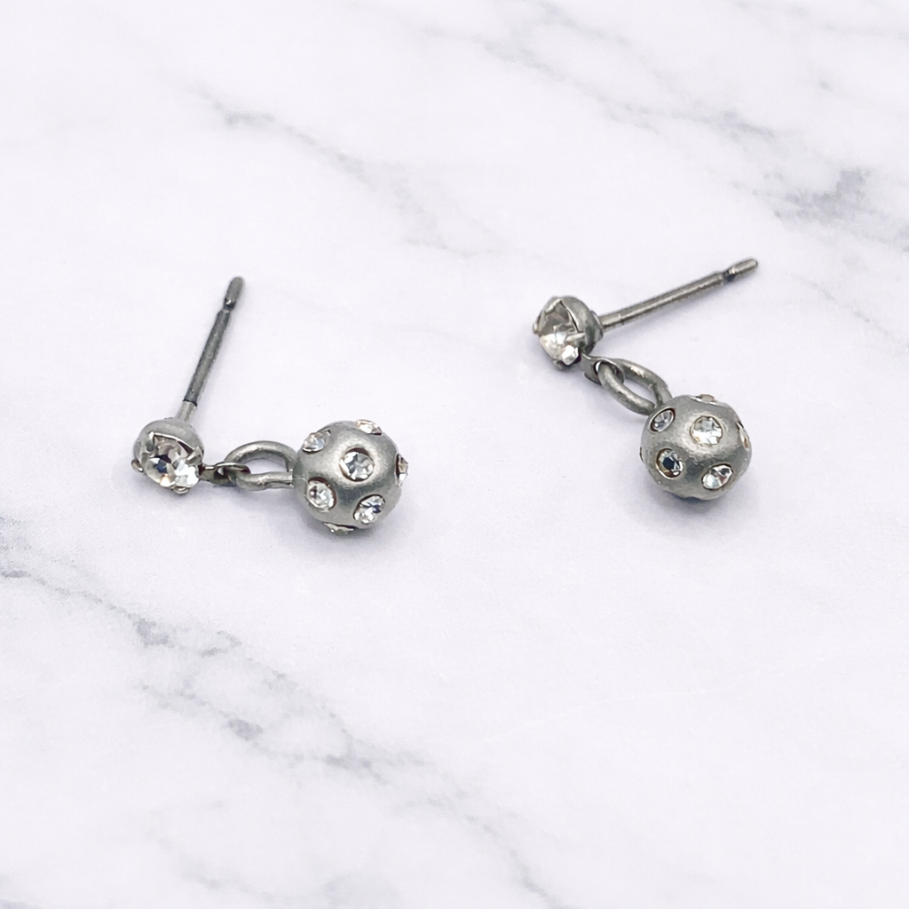 Silver Rhinestone Accented Ball Dangle Earrings • 14 Inch Doll Jewelry