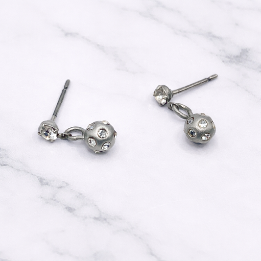 Silver Rhinestone Accented Ball Dangle Earrings • 14 Inch Doll Jewelry