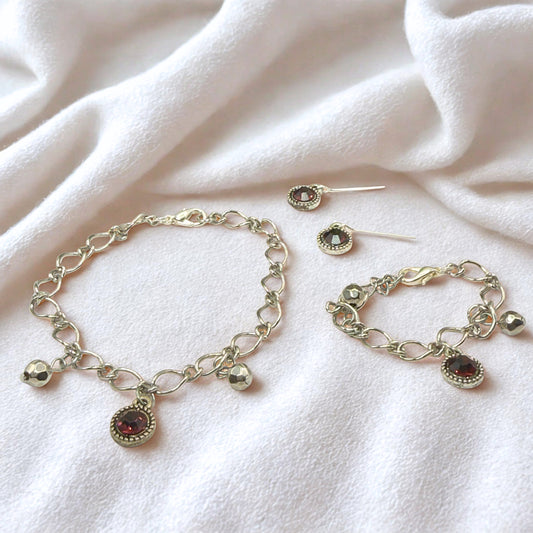 Purple Rhinestone Round Dangle Doll Necklace Bracelet & Earrings Set • 18 Inch Fashion Doll Jewelry
