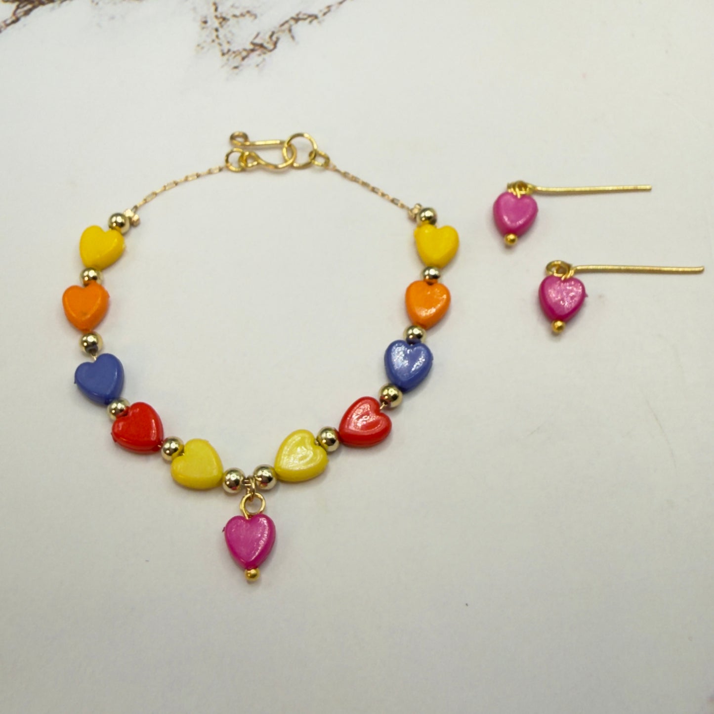 Rainbow Multi Color Heart Beaded Doll Necklace & Earrings Set • 18 Inch Fashion Doll Jewelry