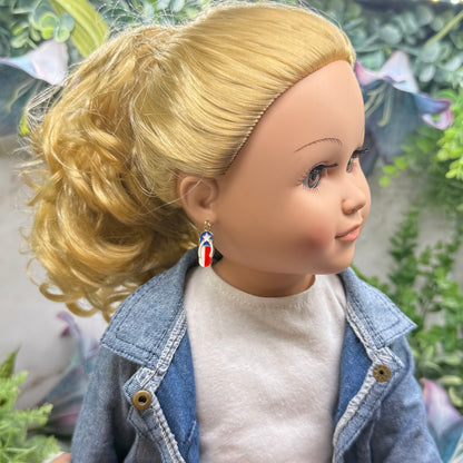 Americana Patriotic Flip Flop Sandal Dangle Doll Earrings for 18 Inch Fashion Doll