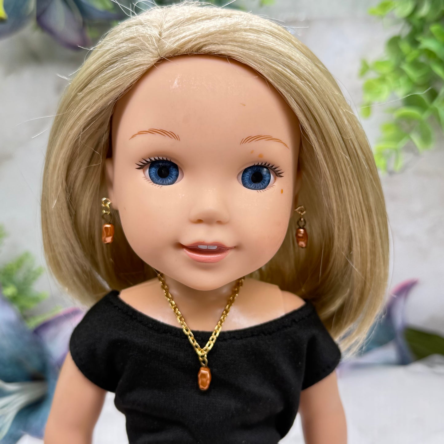 Brown Pearl Drop Gold Doll Necklace & Earrings • 14 Inch Fashion Doll Jewelry