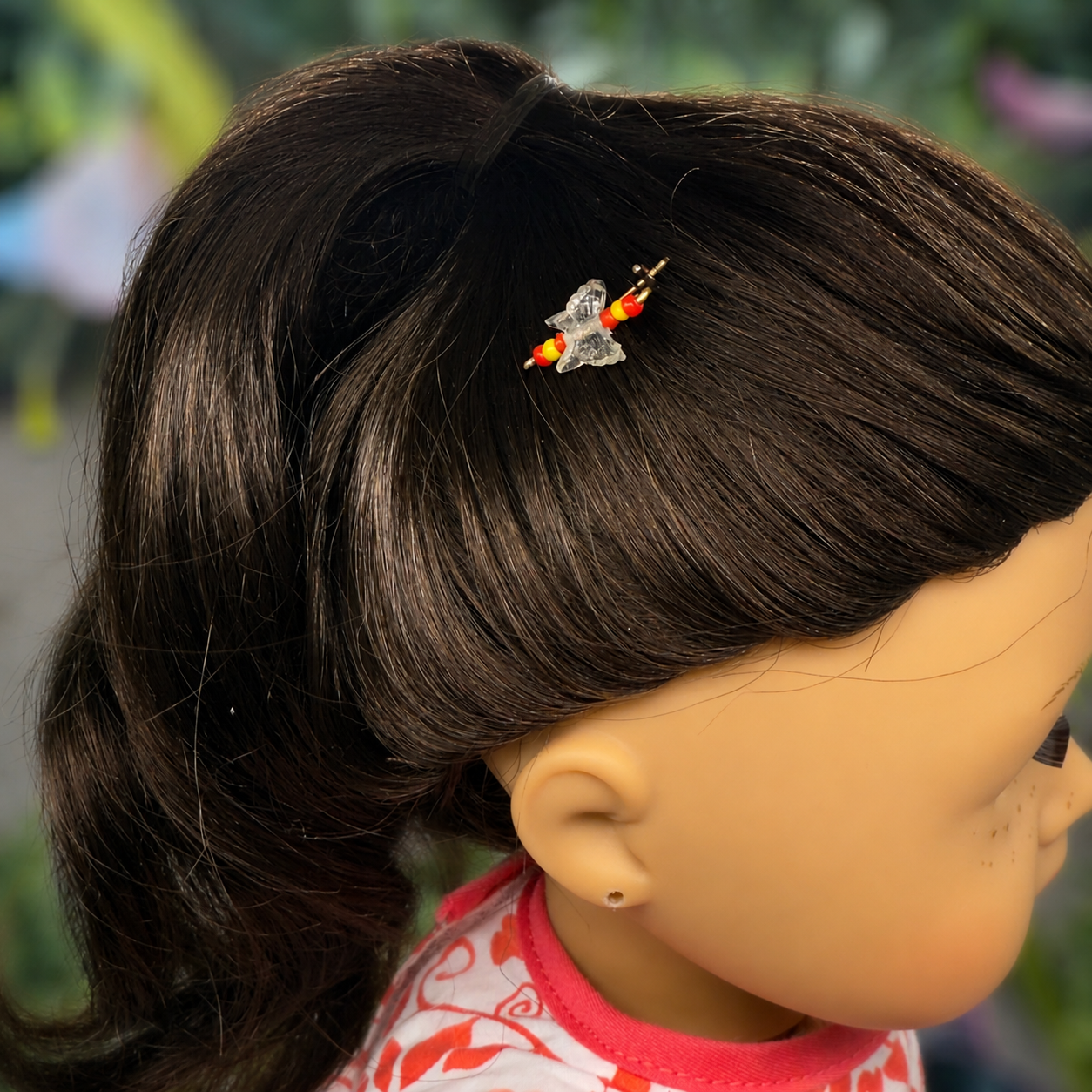Light Yellow & Red Butterfly Doll Hair Barrettes 14-18” Fashion Dolls • Doll Hair Accessories