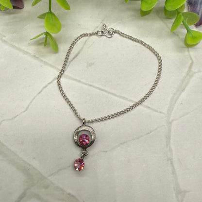 Pink Rhinestone Circle Dangle Pendant Doll Necklace • 18” Fashion Doll Jewelry