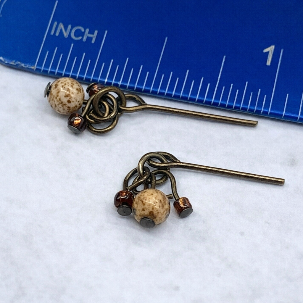 Brown Glass Marble Speckled Multi Dangle Doll Earrings • 16” Doll Jewelry
