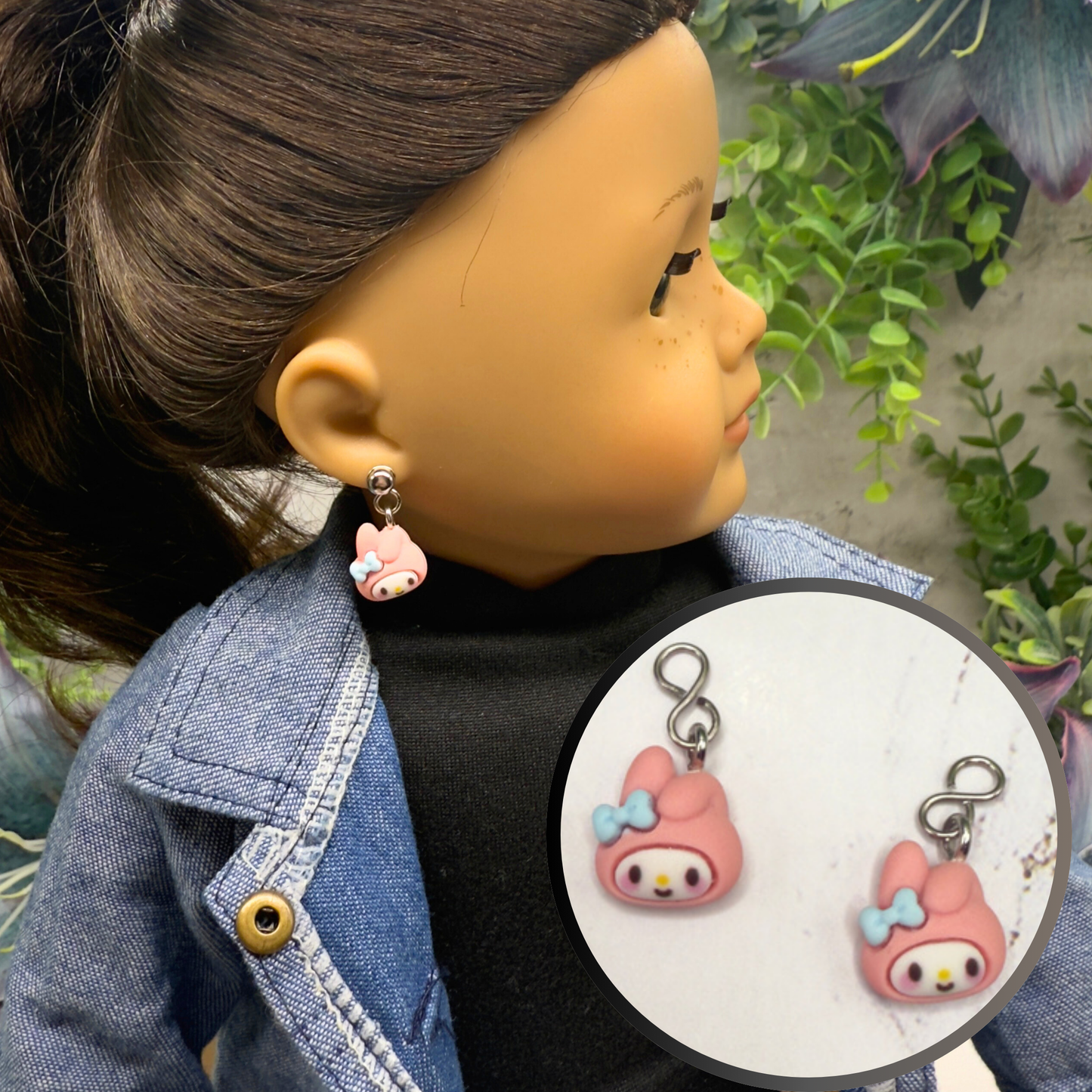 Pink Bunny Melody Sanrio Charm Doll Earring DANGLE ONLY • 18” Fashion Doll Jewelry