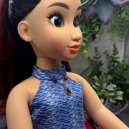 Red Glass Crystal Teardrop Rhinestone Pendant Silver Chain Doll Necklace • 18 Inch Fashion Doll Jewelry