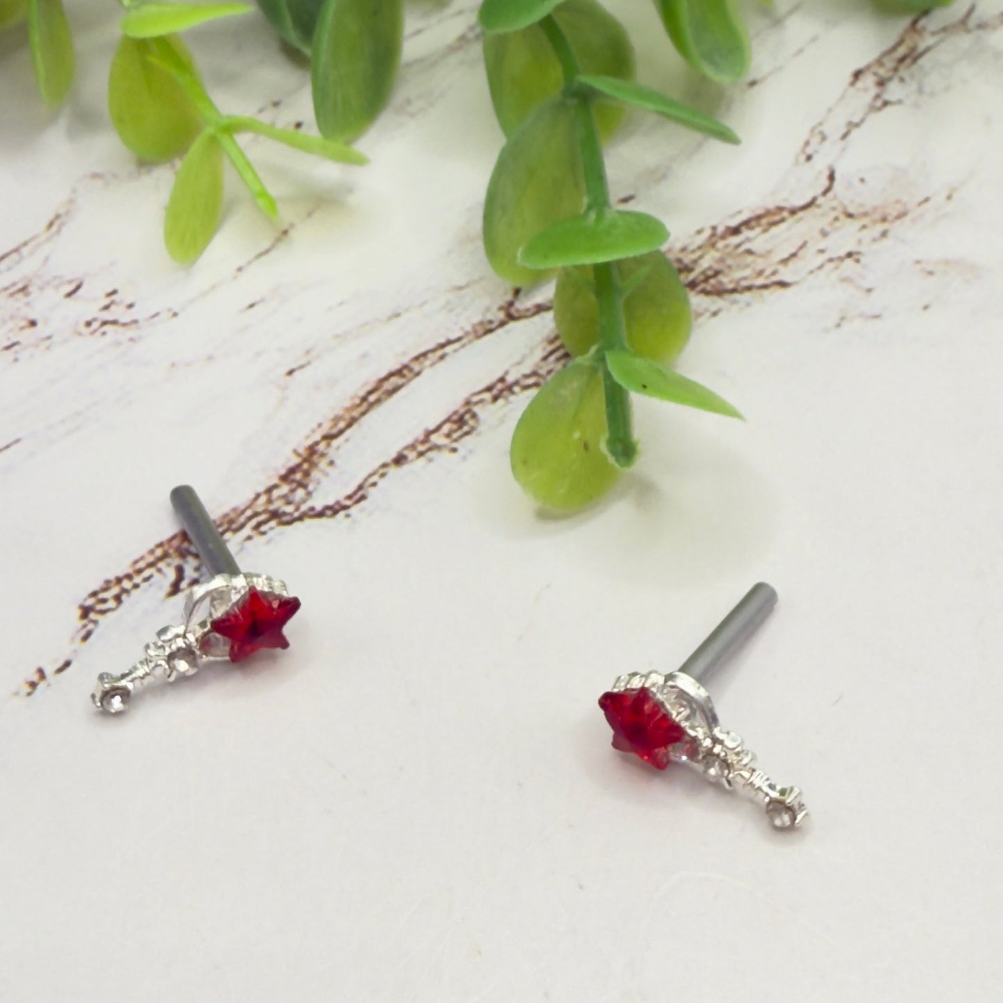 Red Rhinestone Star Wand Design Post Doll Earrings • 2mm Post for 18 Inch Fashion Doll