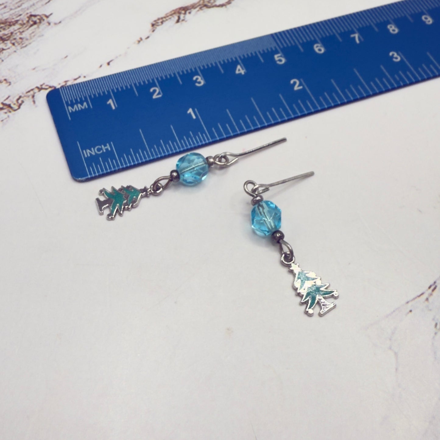 Winter Tree Turquoise Blue Glass Crystal Dangle Doll Earrings • 18 Inch Fashion Doll Jewelry