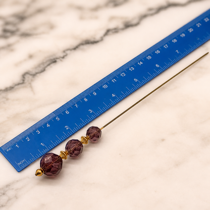 Purple Amethyst Glass Crystal Bead Gold Accents • 8” • Hatpin - Stick Pin