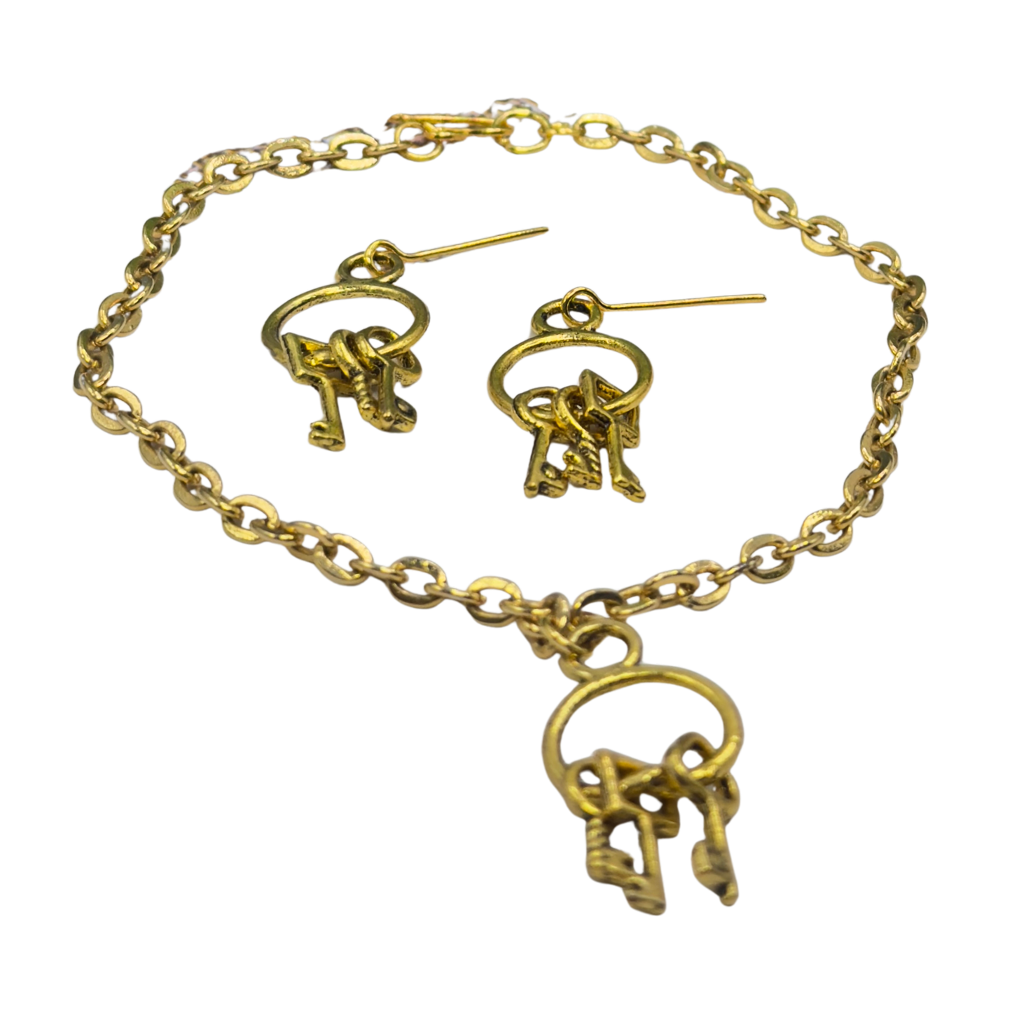 Key Ring Pendant Gold Chain Doll Necklace & Earrings Set • 18 Inch Fashion Doll Jewelry