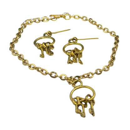 Key Ring Pendant Gold Chain Doll Necklace & Earrings Set • 18 Inch Fashion Doll Jewelry